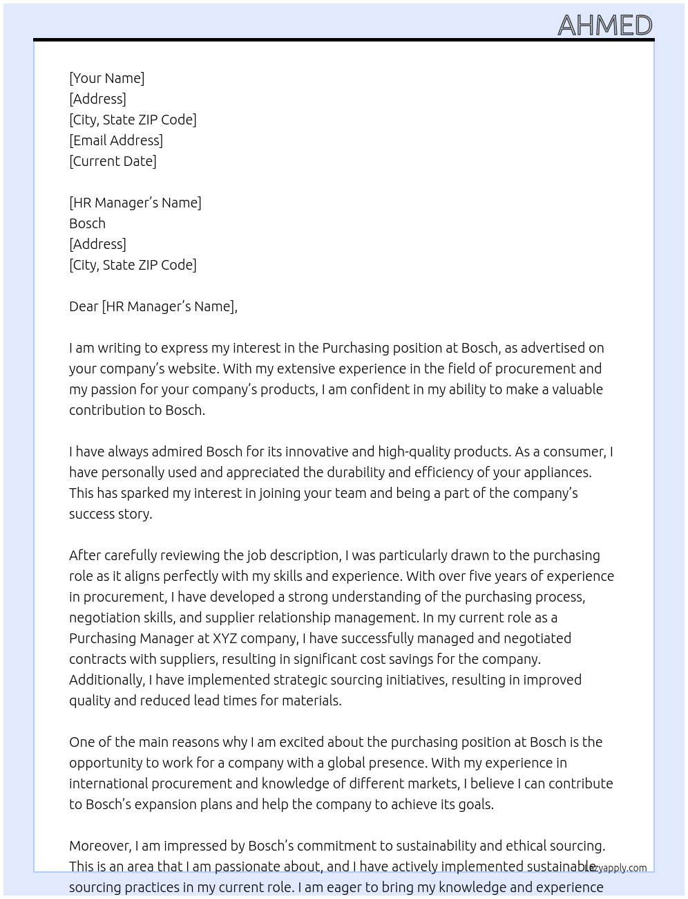 purchasing At Bosch Cover Letter