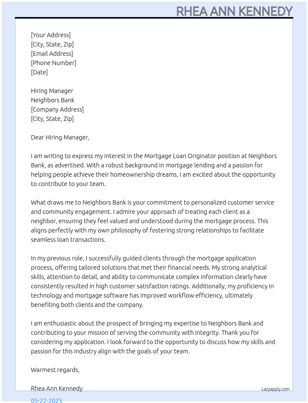 Cover letter for mortgage loan originator - LazyApply