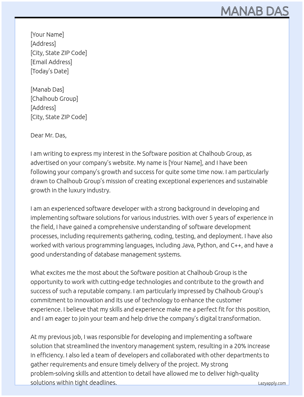 Software At Chalhoub Group Cover Letter