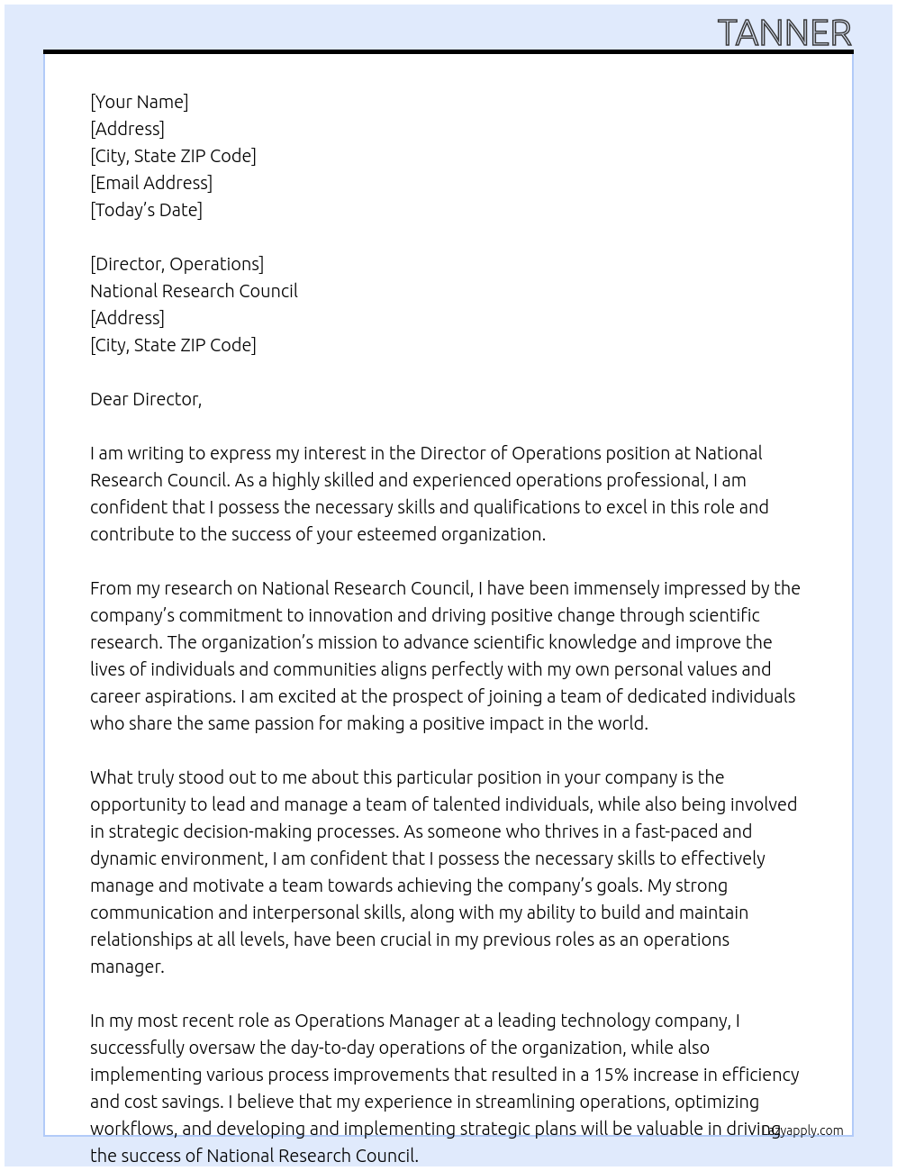 Director, Operations At National Research Council Cover Letter