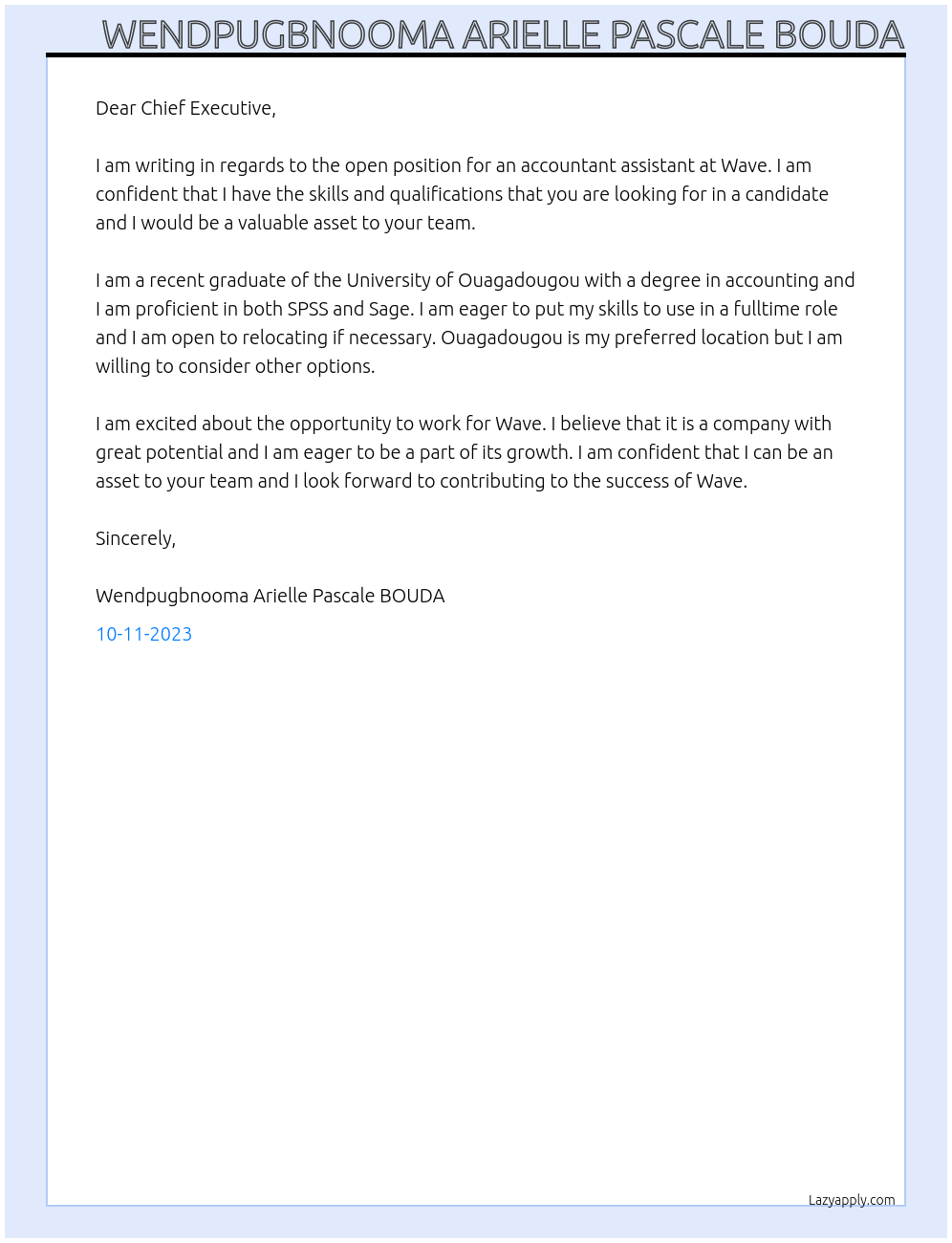 Accountant Assistant At Wave Cover Letter