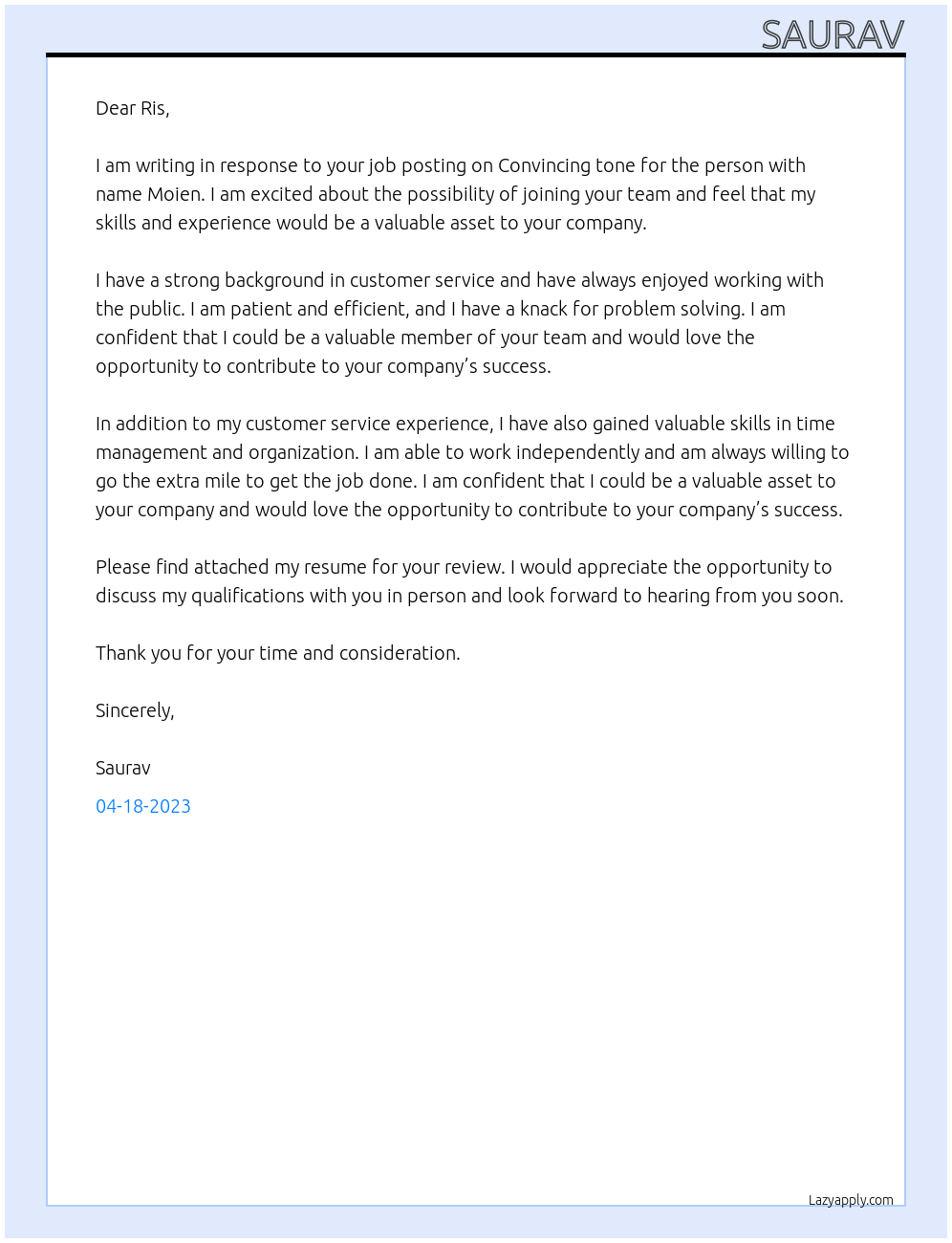 Any job At Ris Cover Letter