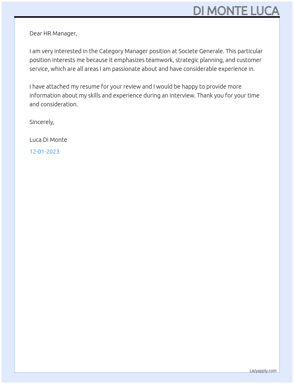 Category Manager At Societe generale Cover Letter