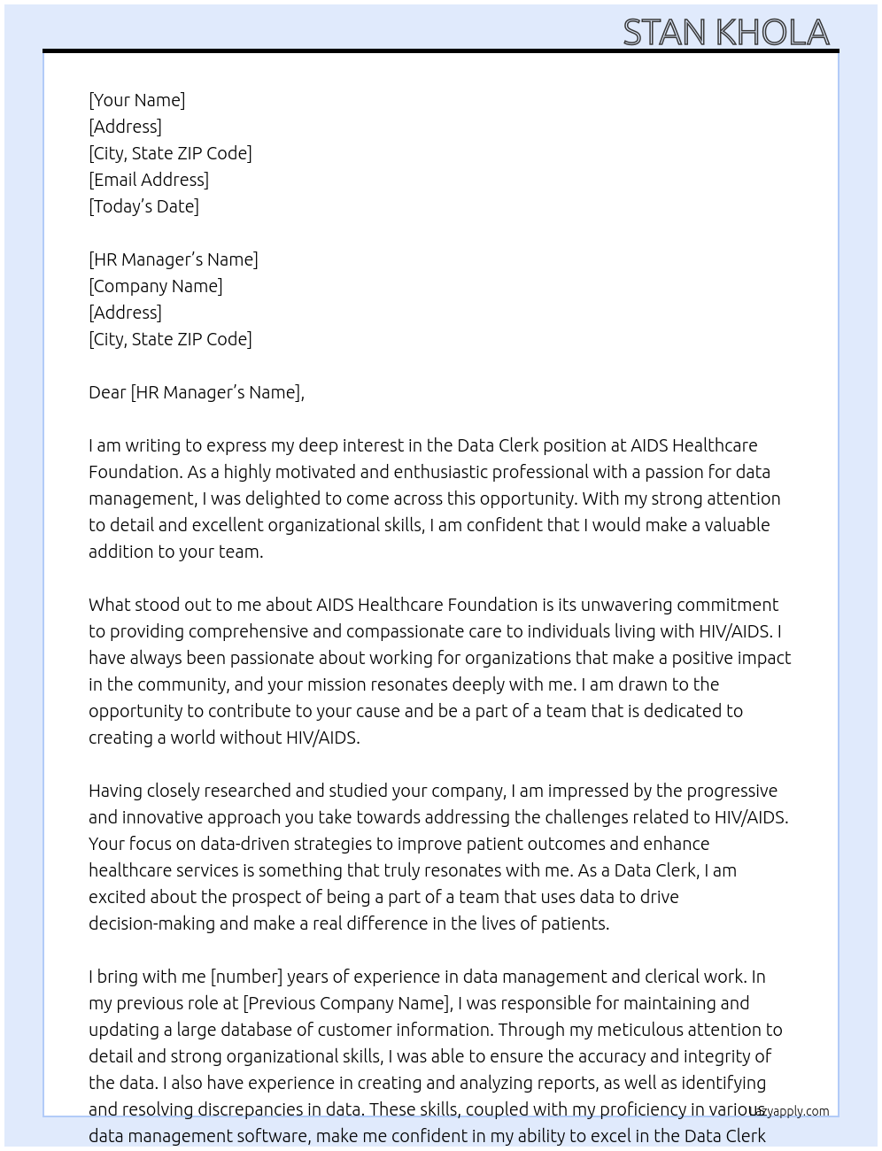 Data Clerk At AIDS Healthcare Foundation Cover Letter