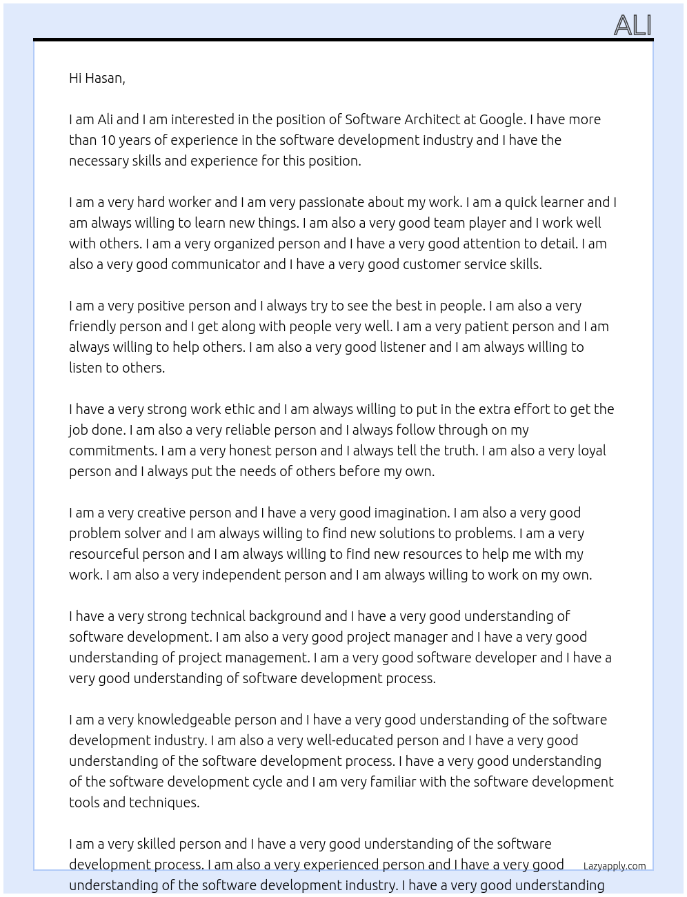 Software Architect At Google Cover Letter