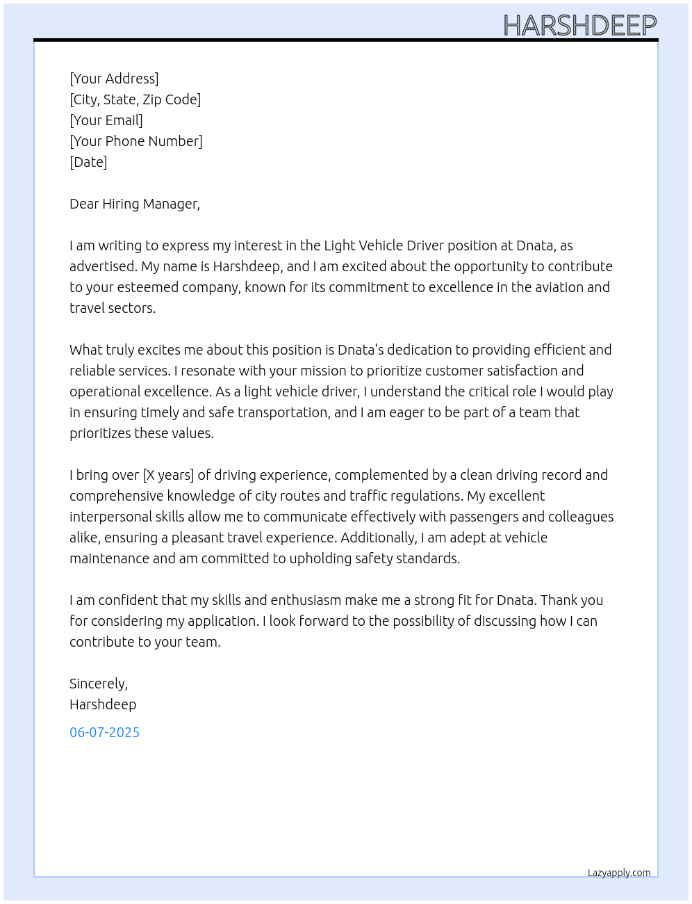 Light Vehicle Driver At Dnata Cover Letter