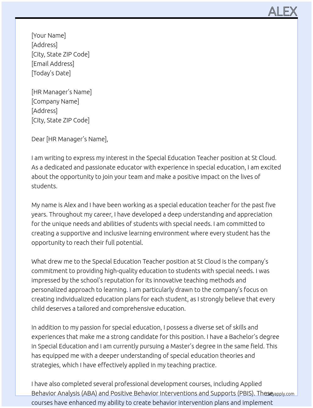 Special Education Teacher At St Cloud Cover Letter