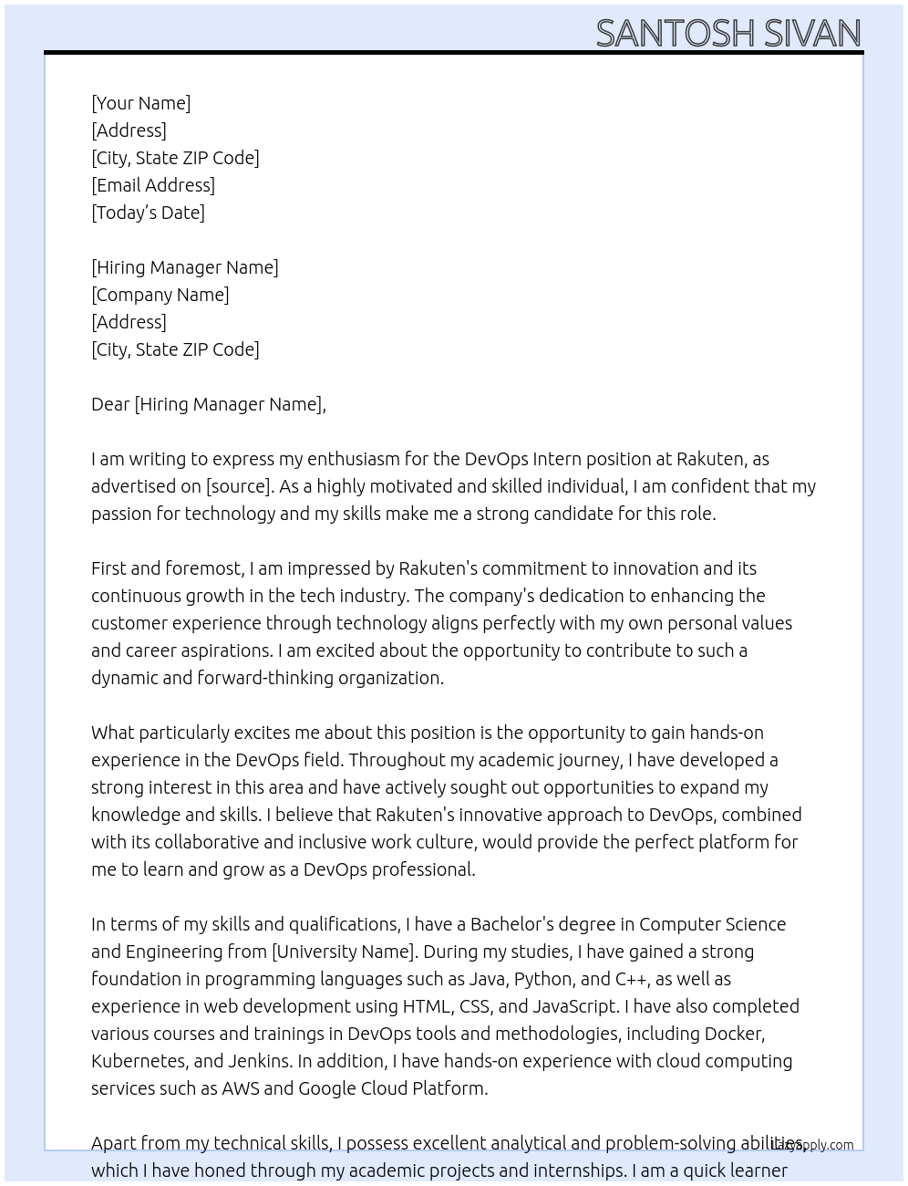 Cover letter for devops intern - LazyApply