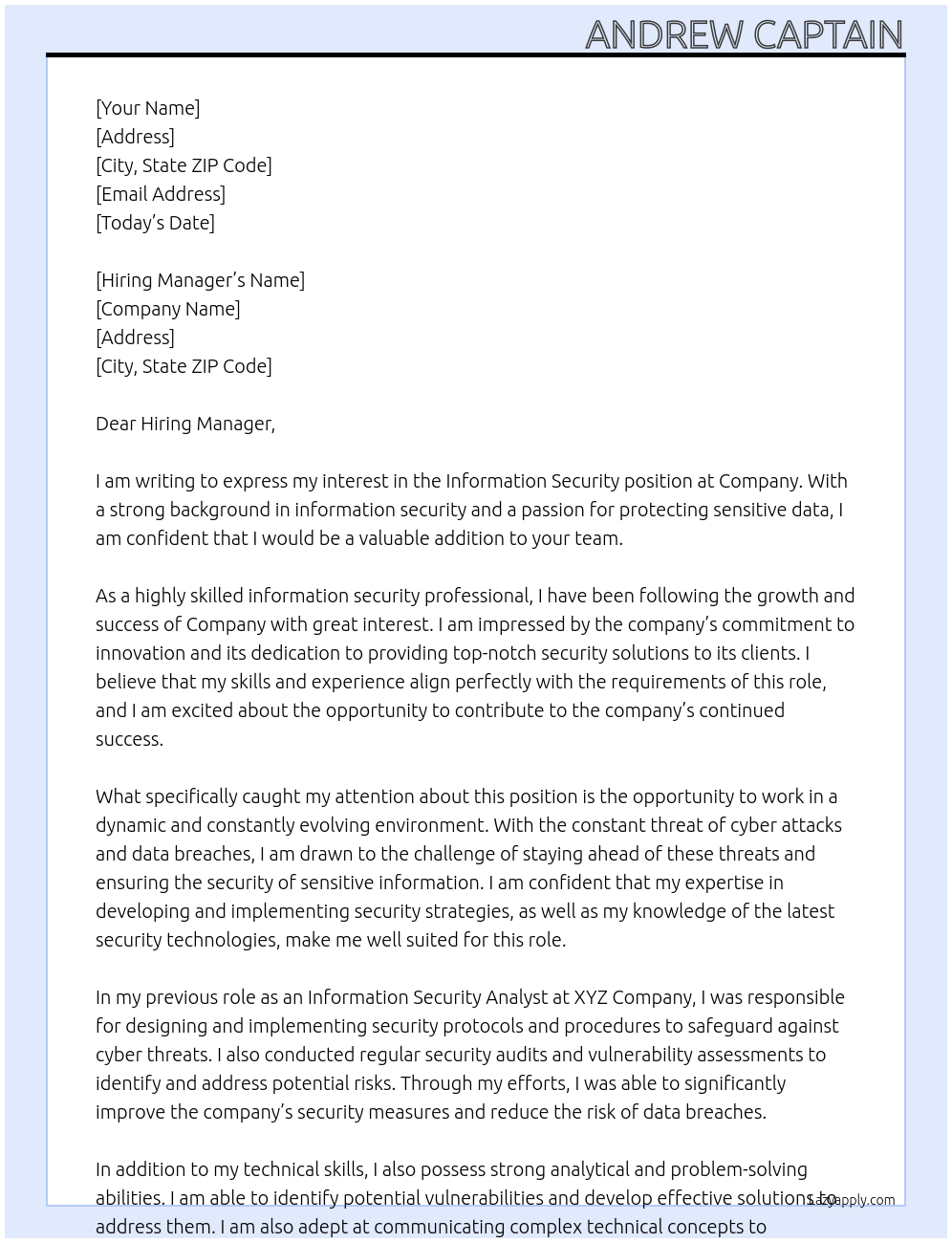 Information Security At Company Cover Letter