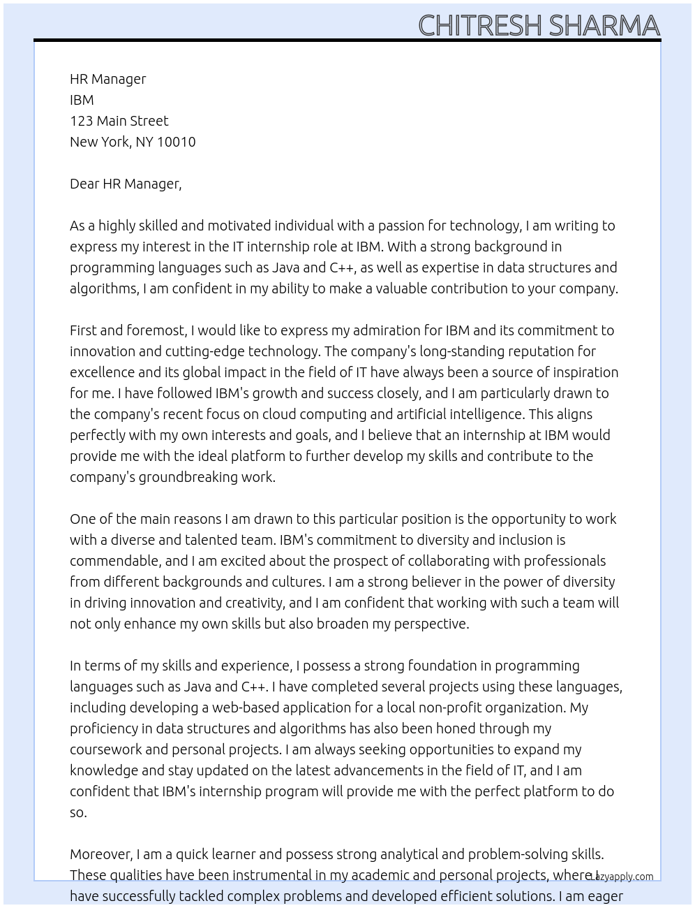 IT At IBM Cover Letter