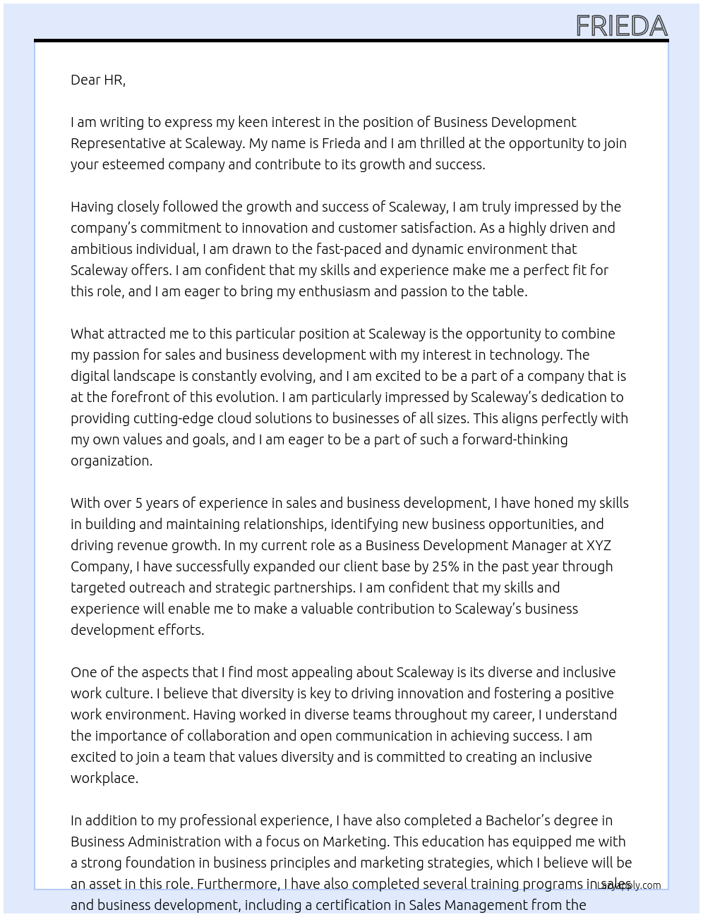 Business Development Representative At Scaleway Cover Letter