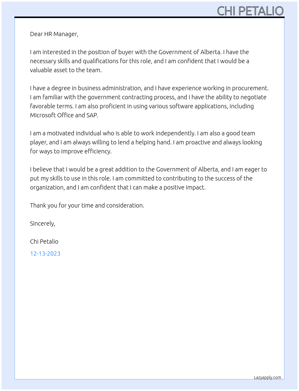 buyer At Government of Alberta Cover Letter