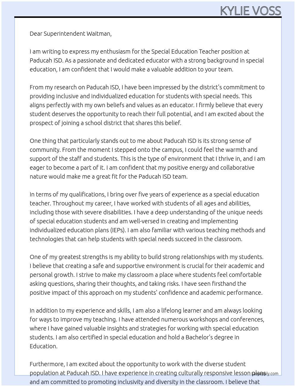 Cover letter for special education teacher - LazyApply