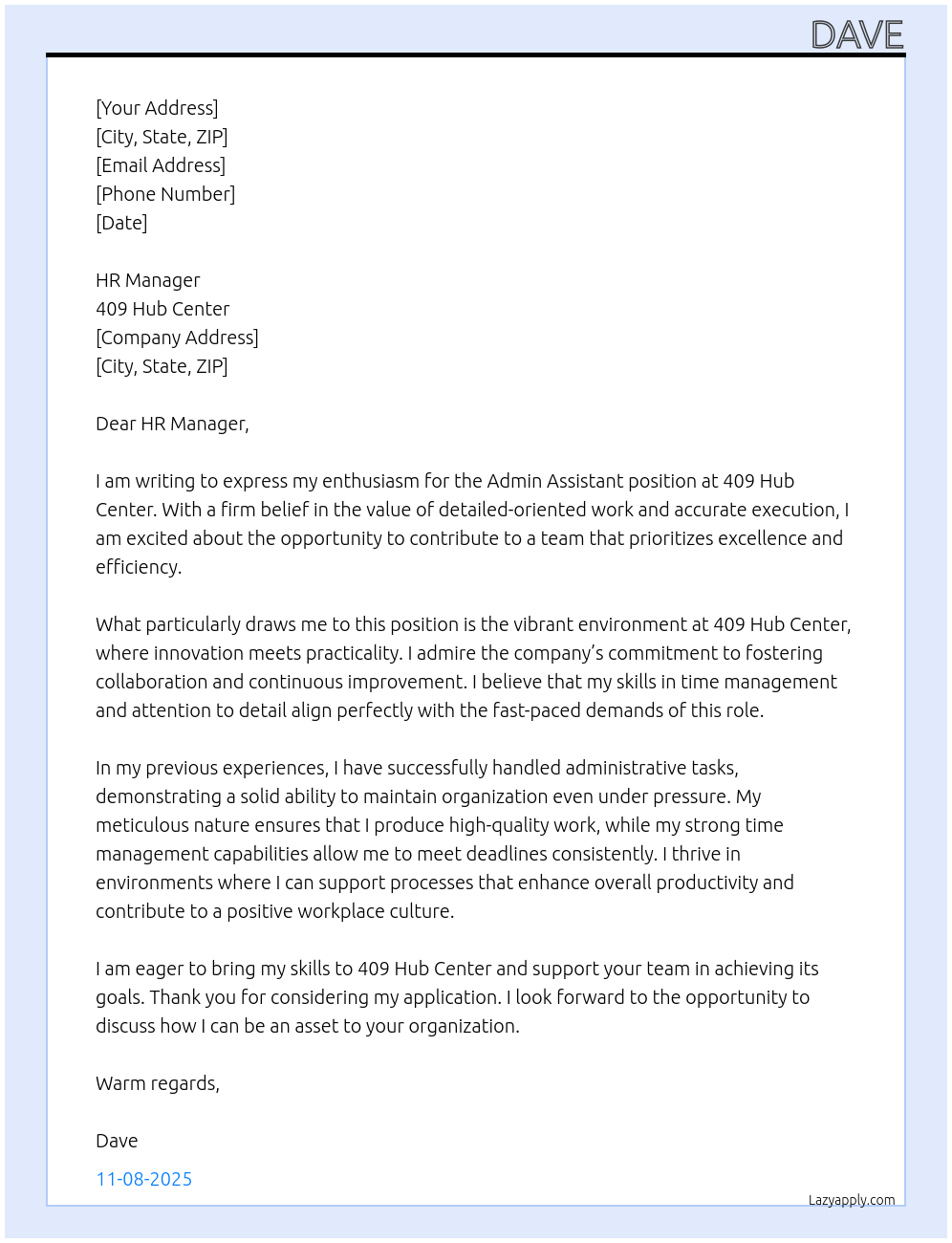 Cover letter for admin assistant - LazyApply