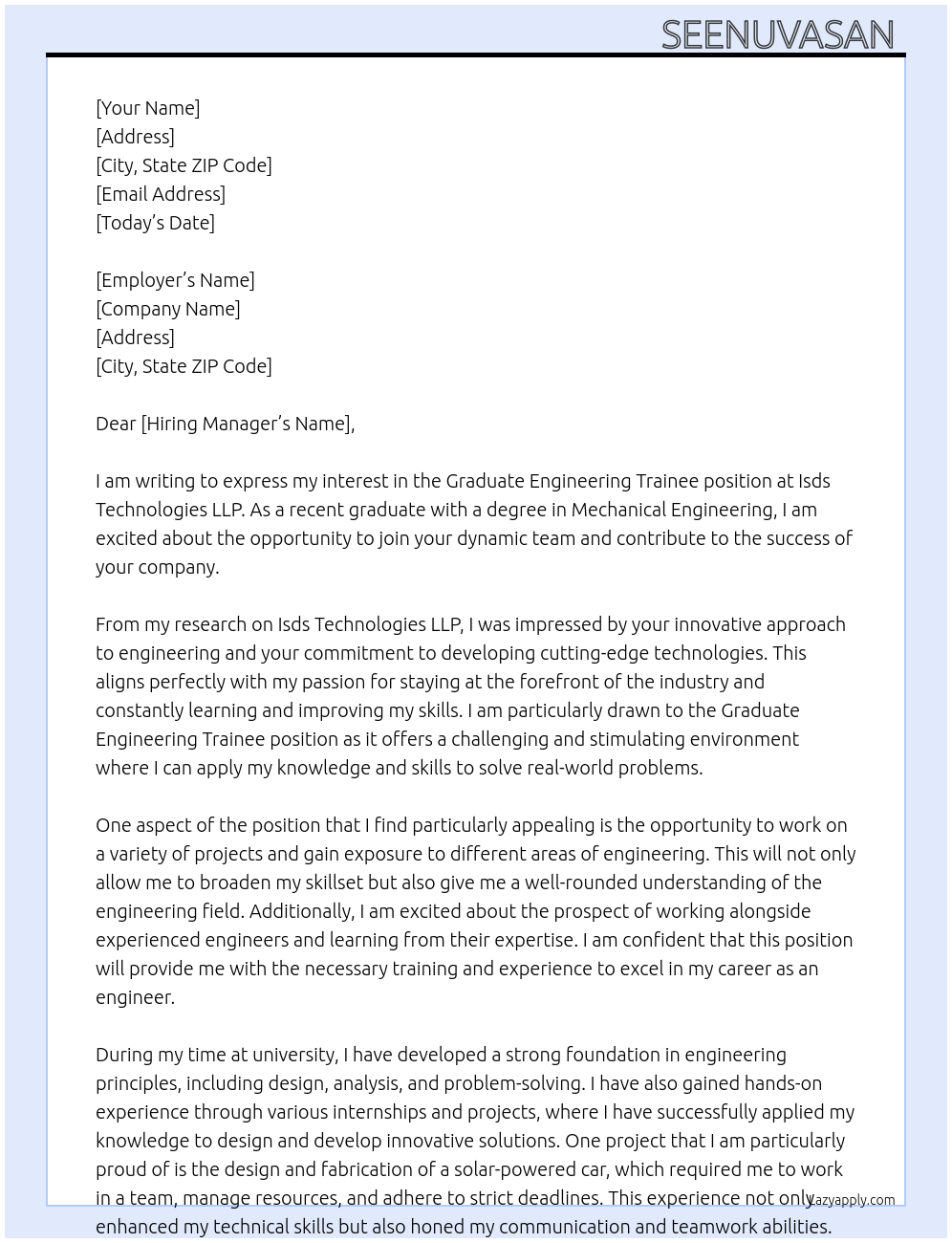 Graduate engineering trainee At Isds technologies LLP Cover Letter
