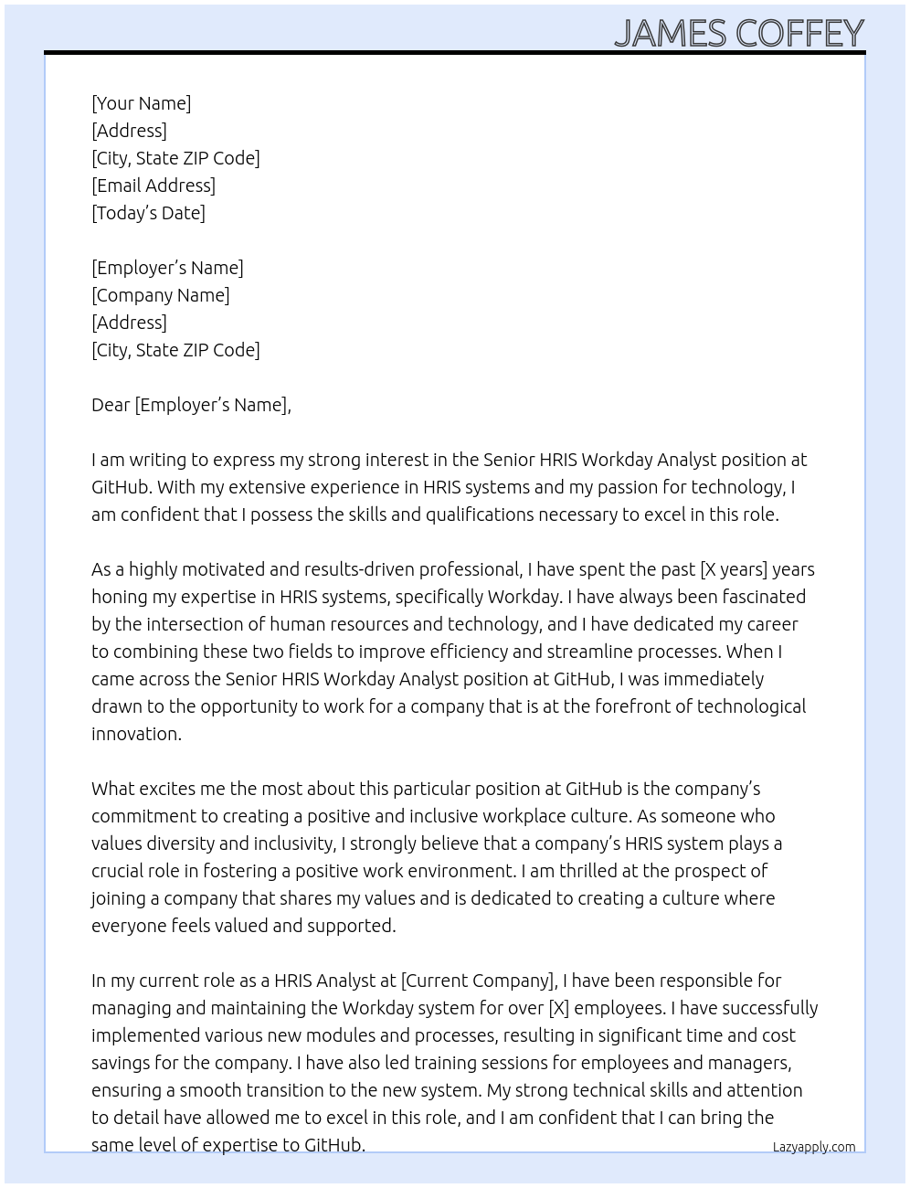 Senior HRIS workday analyst At GitHub Cover Letter