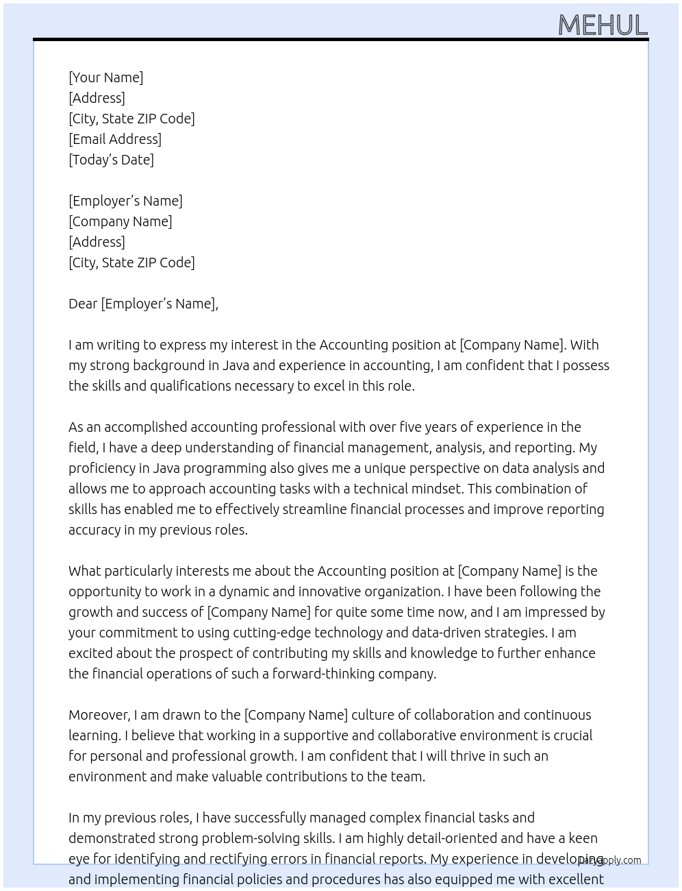 accounting At hey Cover Letter