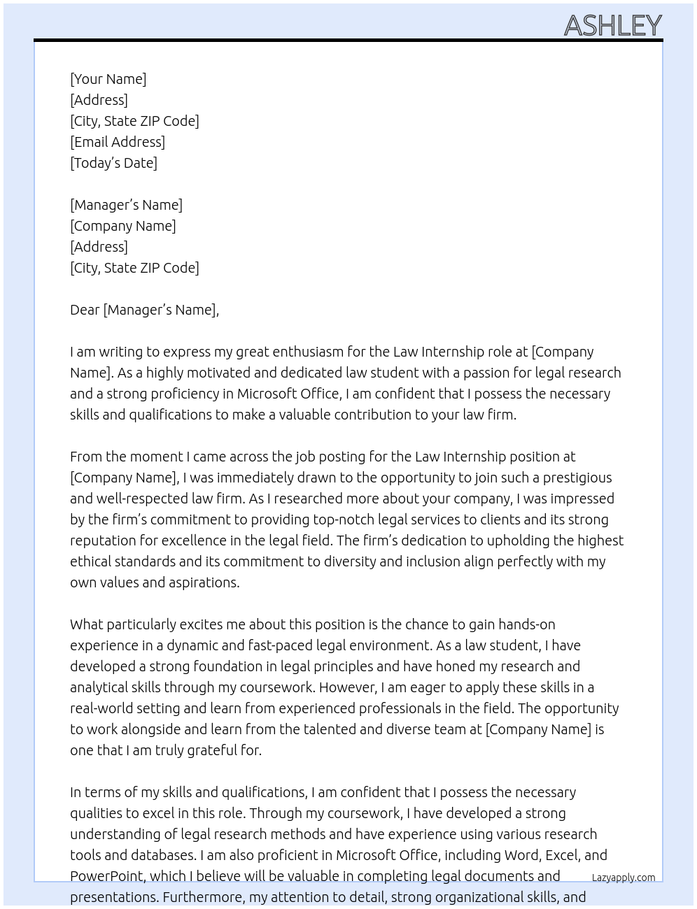 Law At Law firm Cover Letter