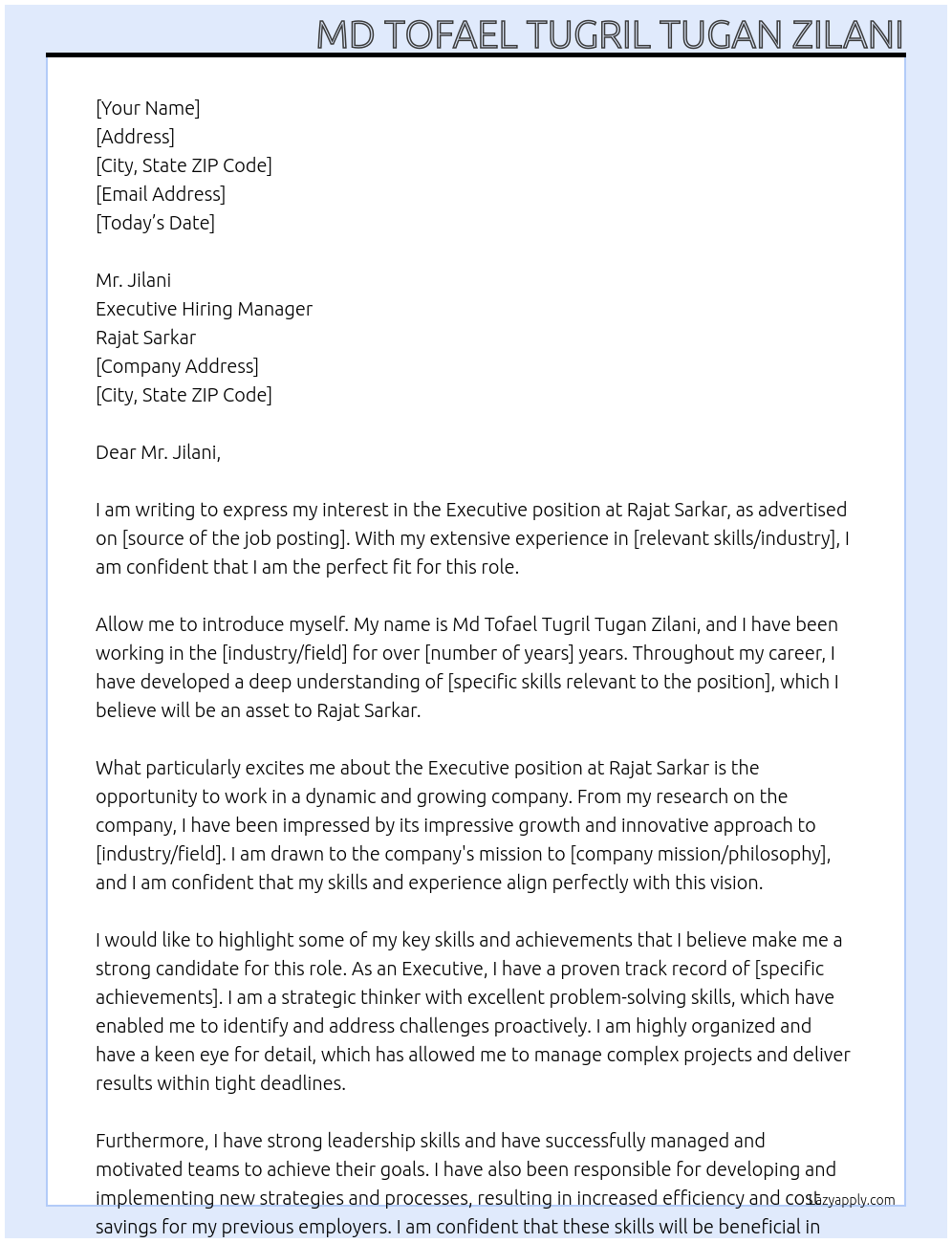 executive At Rajat Sarkar Cover Letter