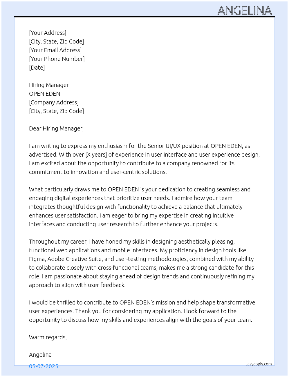Cover letter for senior ui/ux - LazyApply