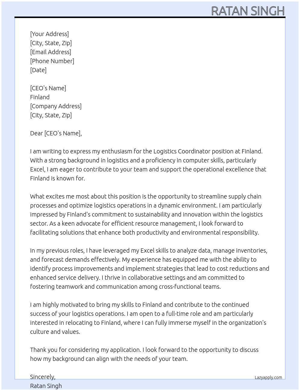 Cover letter for logistics coordinator - LazyApply