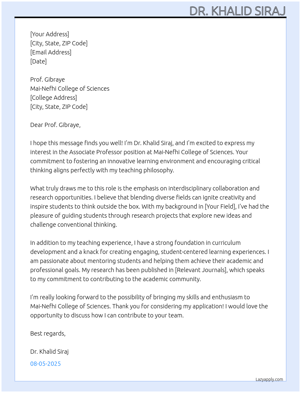 Cover letter for associate professor - LazyApply