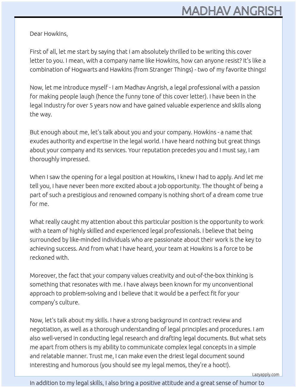 legal At howkins Cover Letter