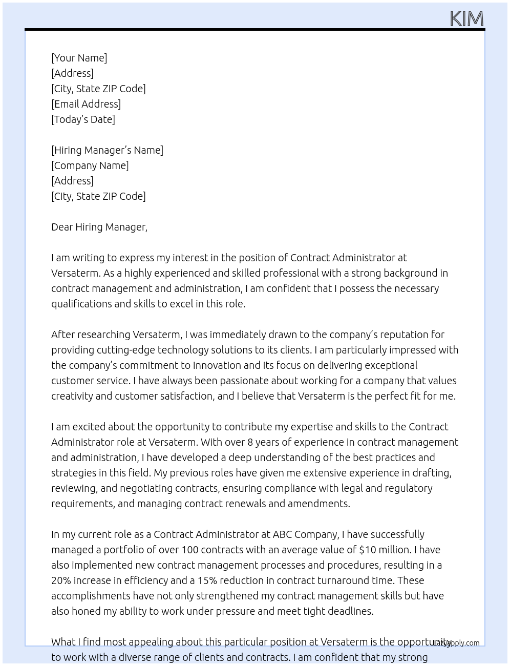 Contract Administrator At Versaterm Cover Letter