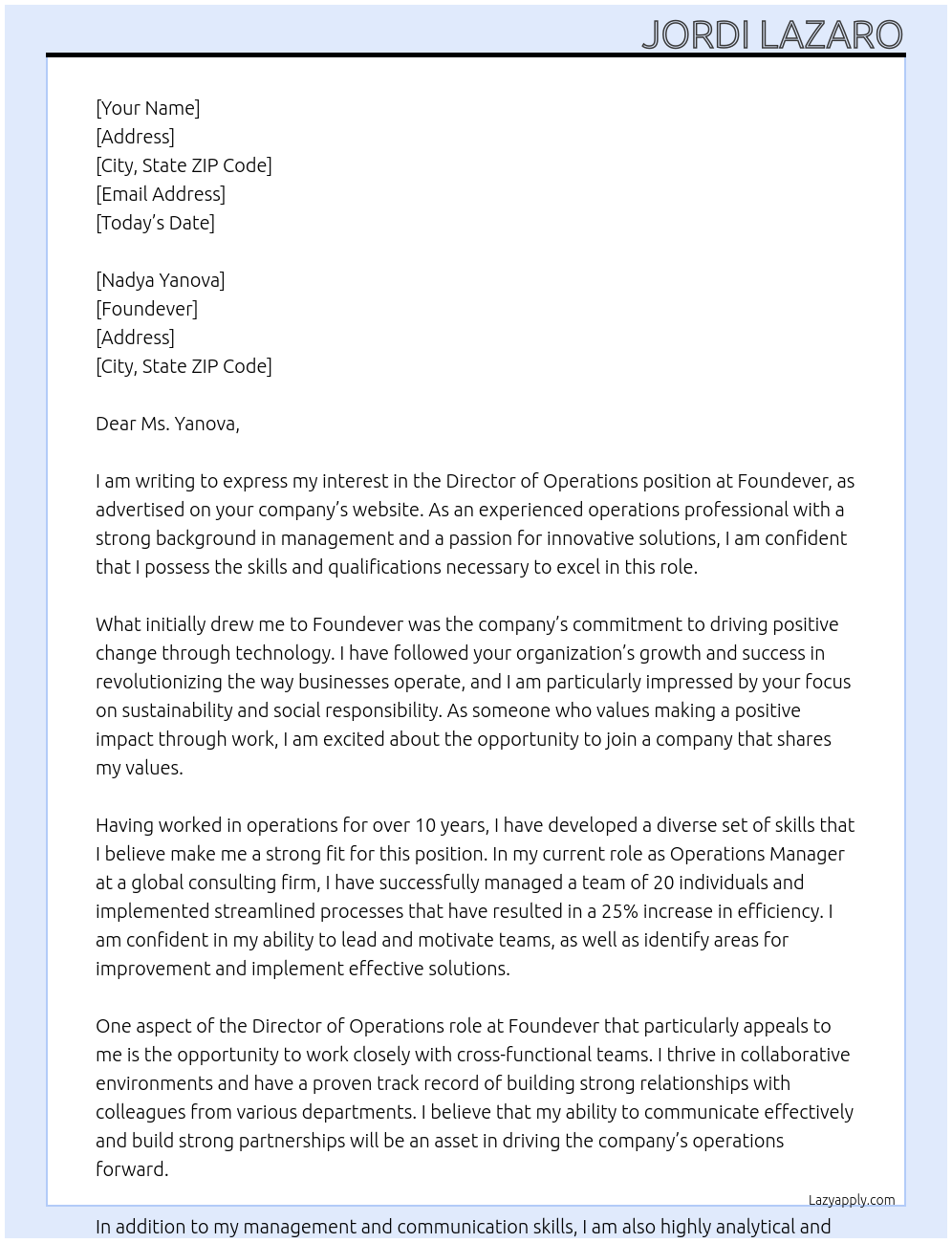 Director of Operations At Foundever Cover Letter
