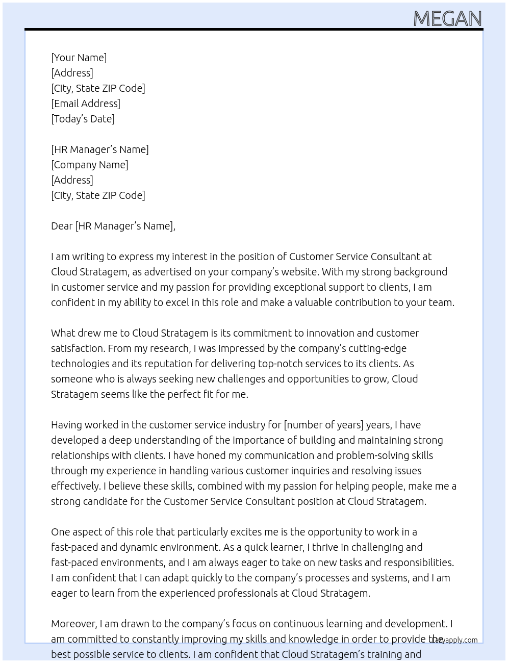 Customer Service Consultant  At Cloud Stratagem  Cover Letter