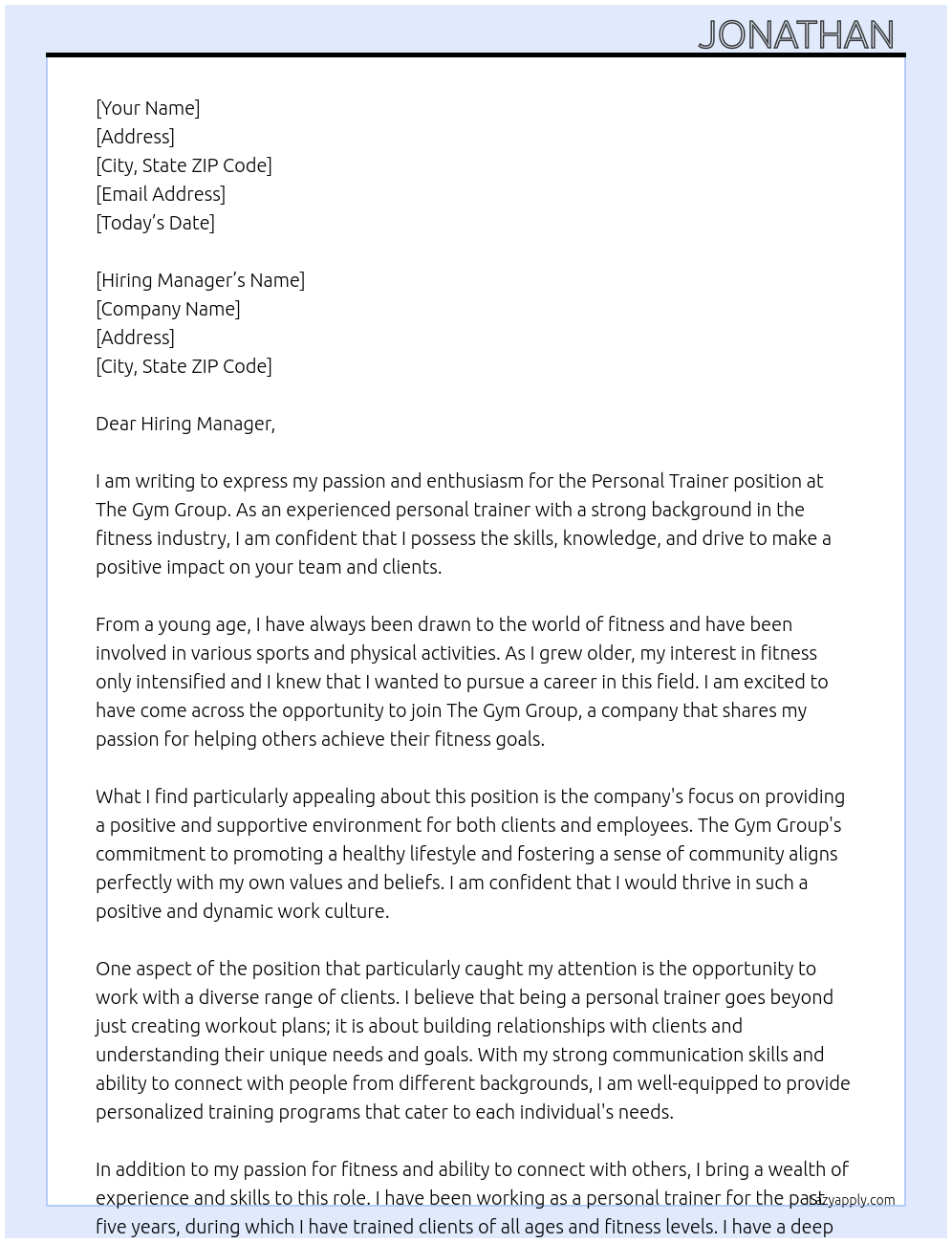 Personal Trainer At The gym group Cover Letter