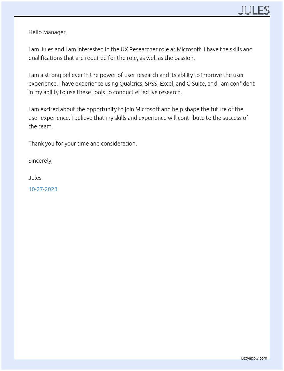 UX Researcher At Microsoft Cover Letter