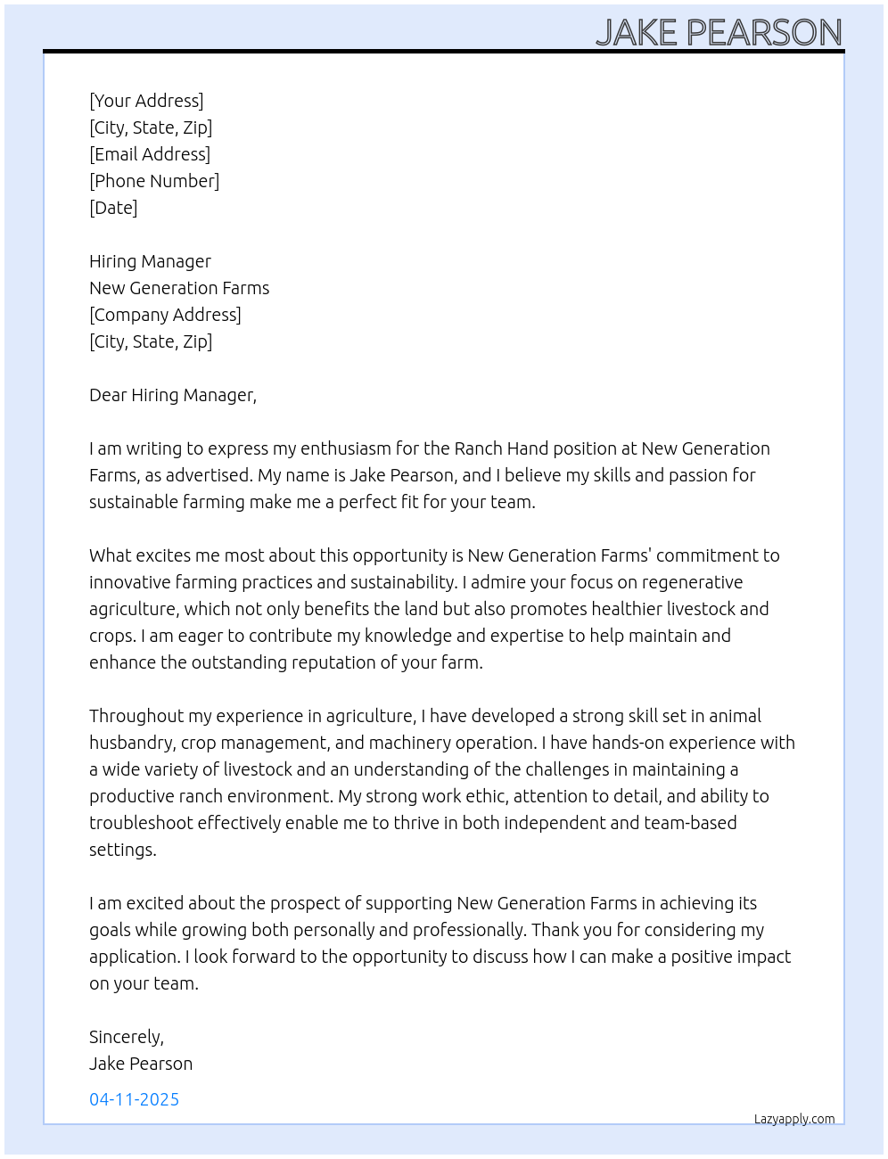 Cover letter for ranch hand - LazyApply