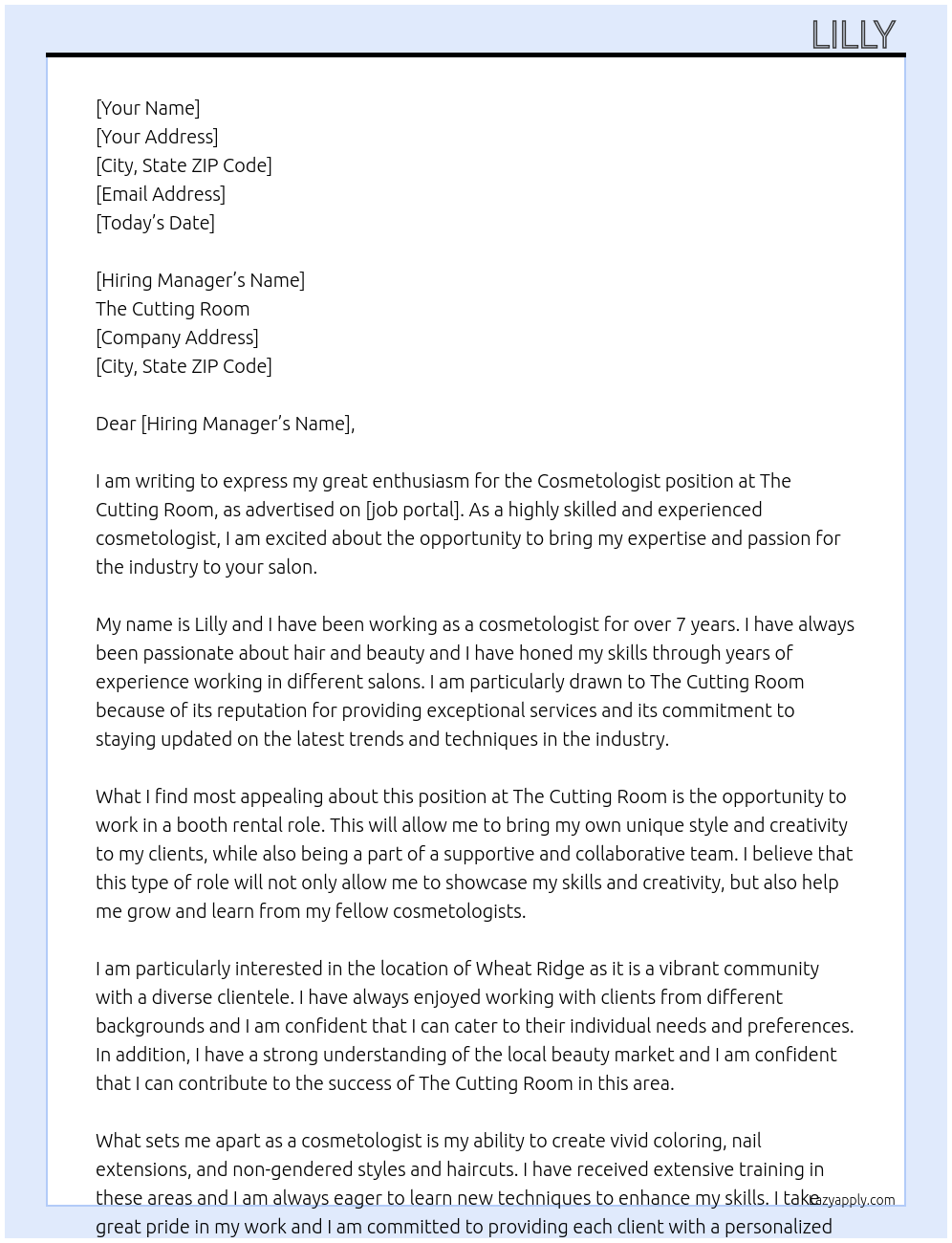 Cosmetologist At The Cutting Room Cover Letter