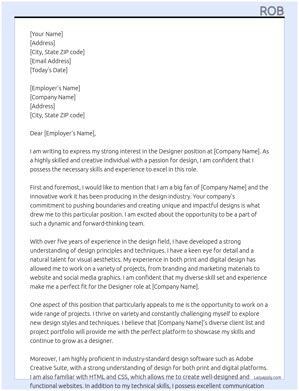 Designer At Company Cover Letter