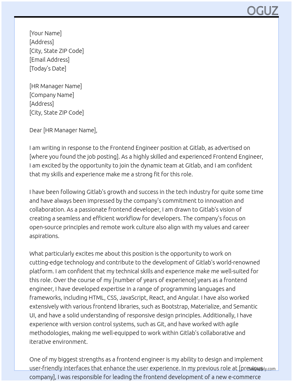 Frontend Engineer At Gitlab Cover Letter