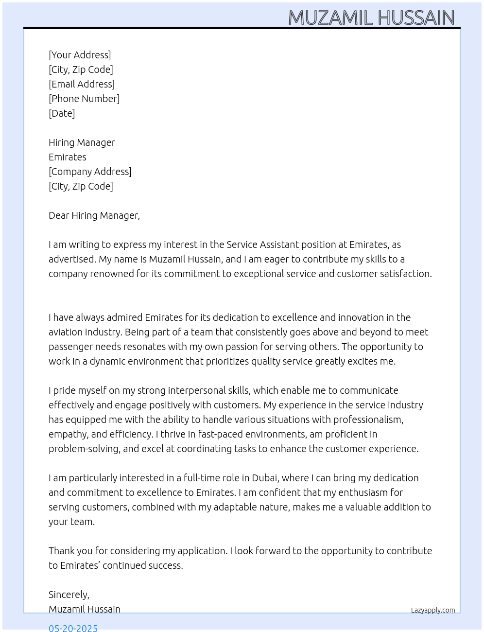 Cover letter for service assistant - LazyApply