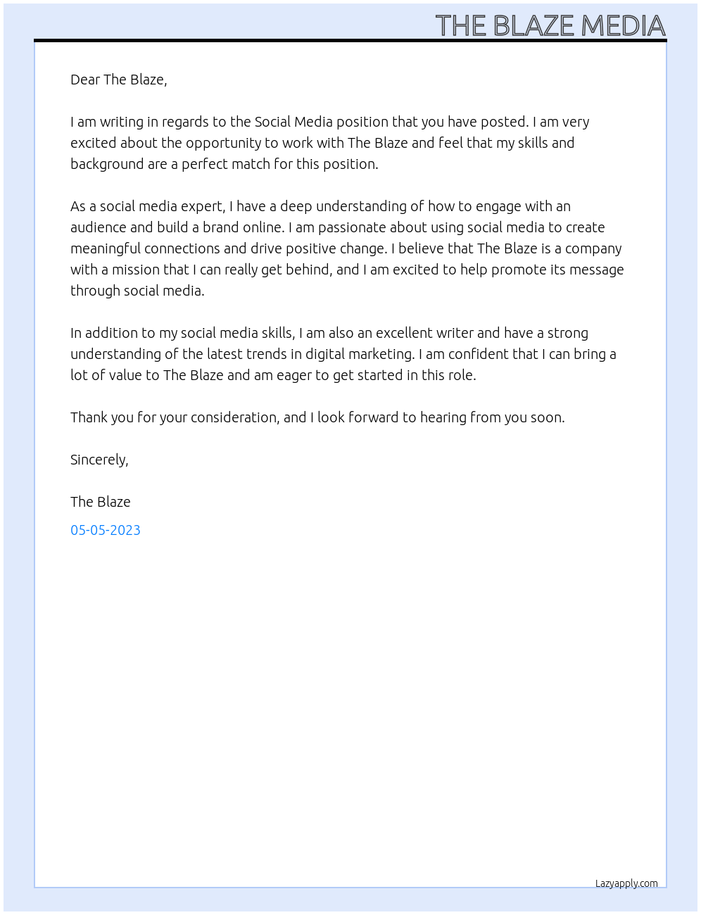 Social Media  At The Blaze Cover Letter