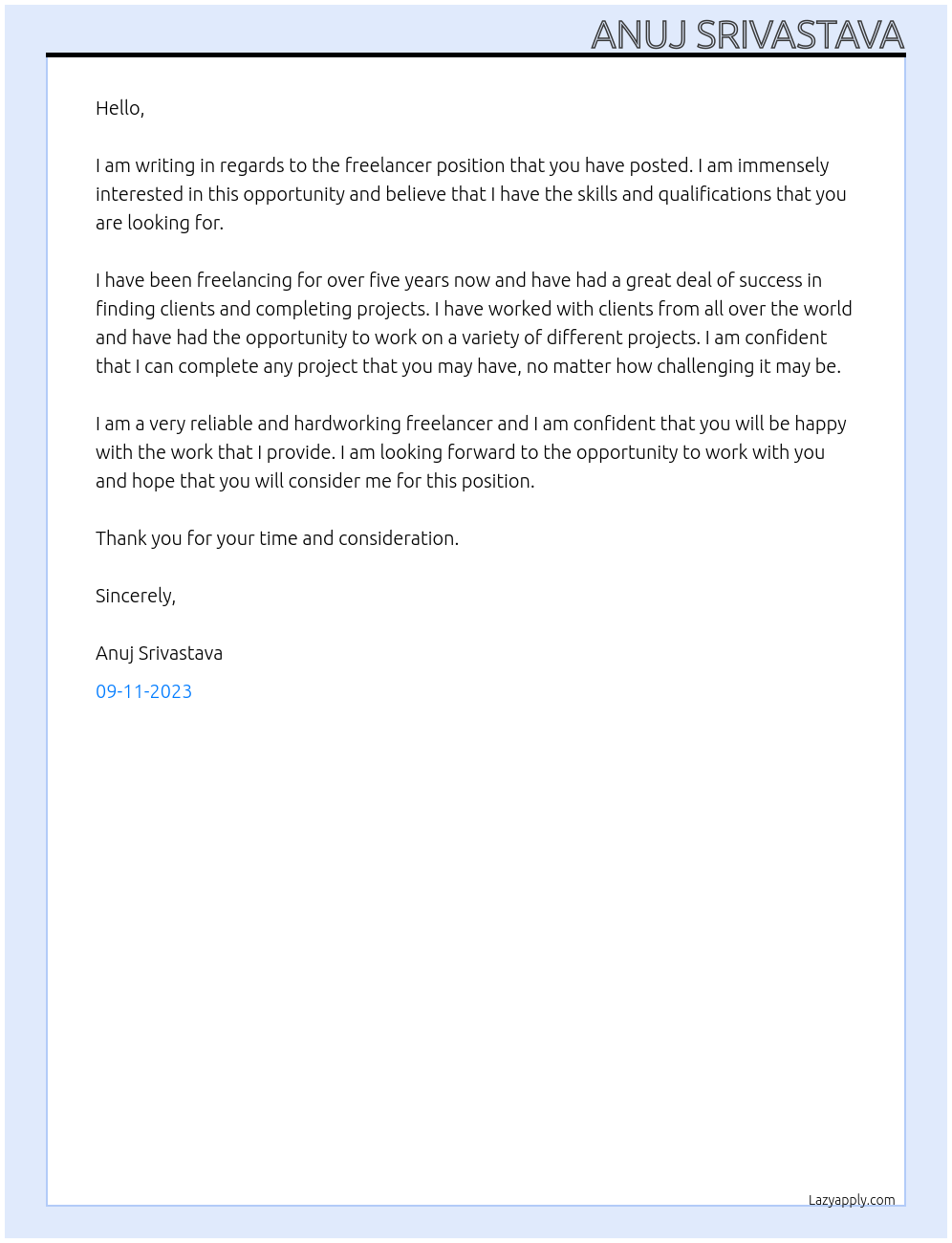 freelancer At freelancers Cover Letter