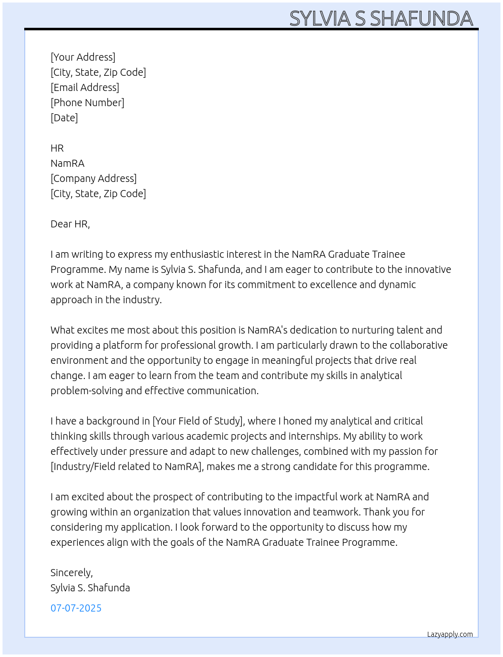 Cover letter for namra graduate - IcSbweDb22X2y6N44wt7 