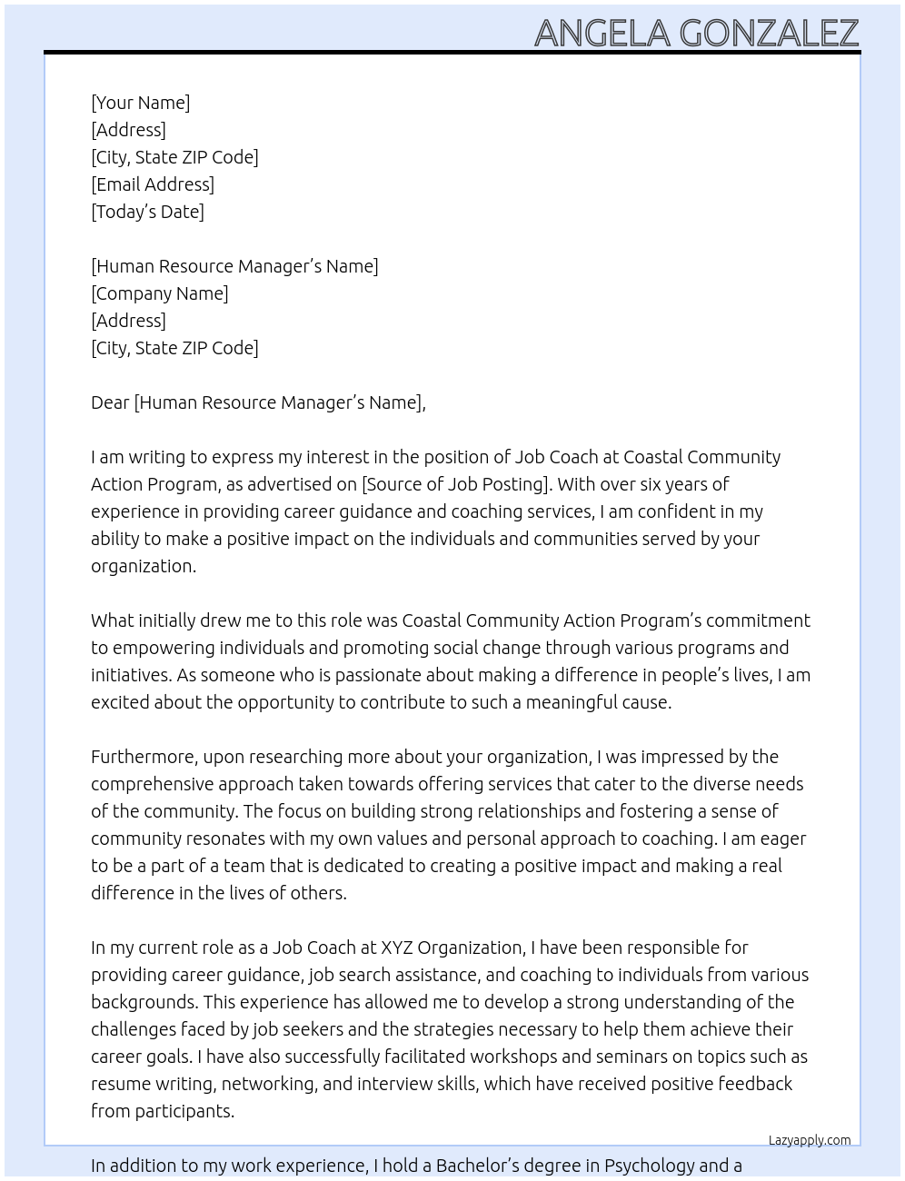 Job Coach At Coastal Community Action Program Cover Letter