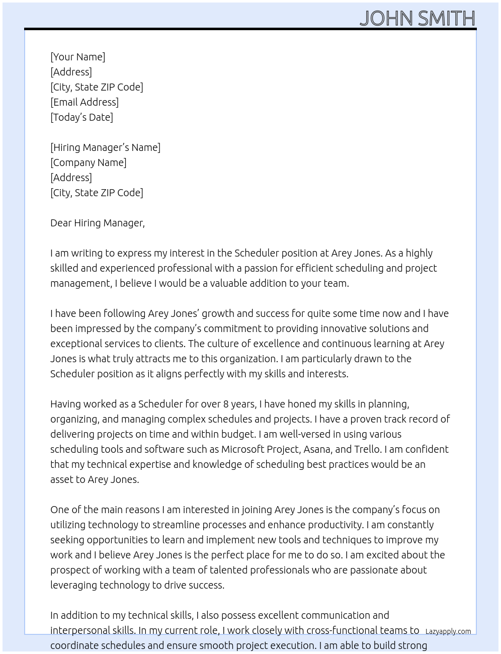 Scheduler At Arey Jones Cover Letter