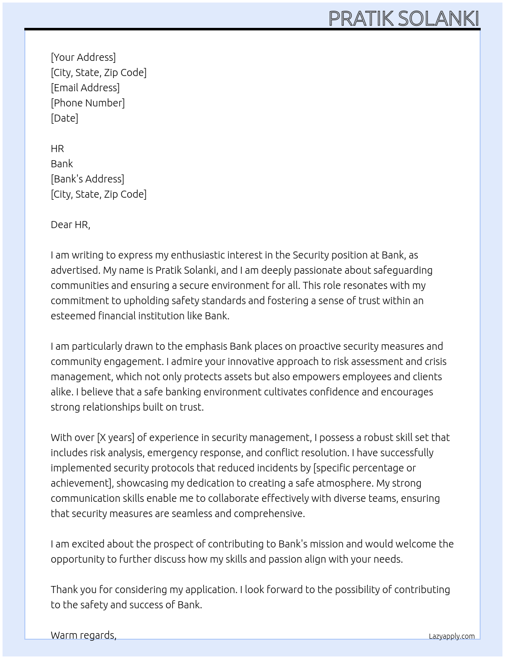 Security At Bank Cover Letter