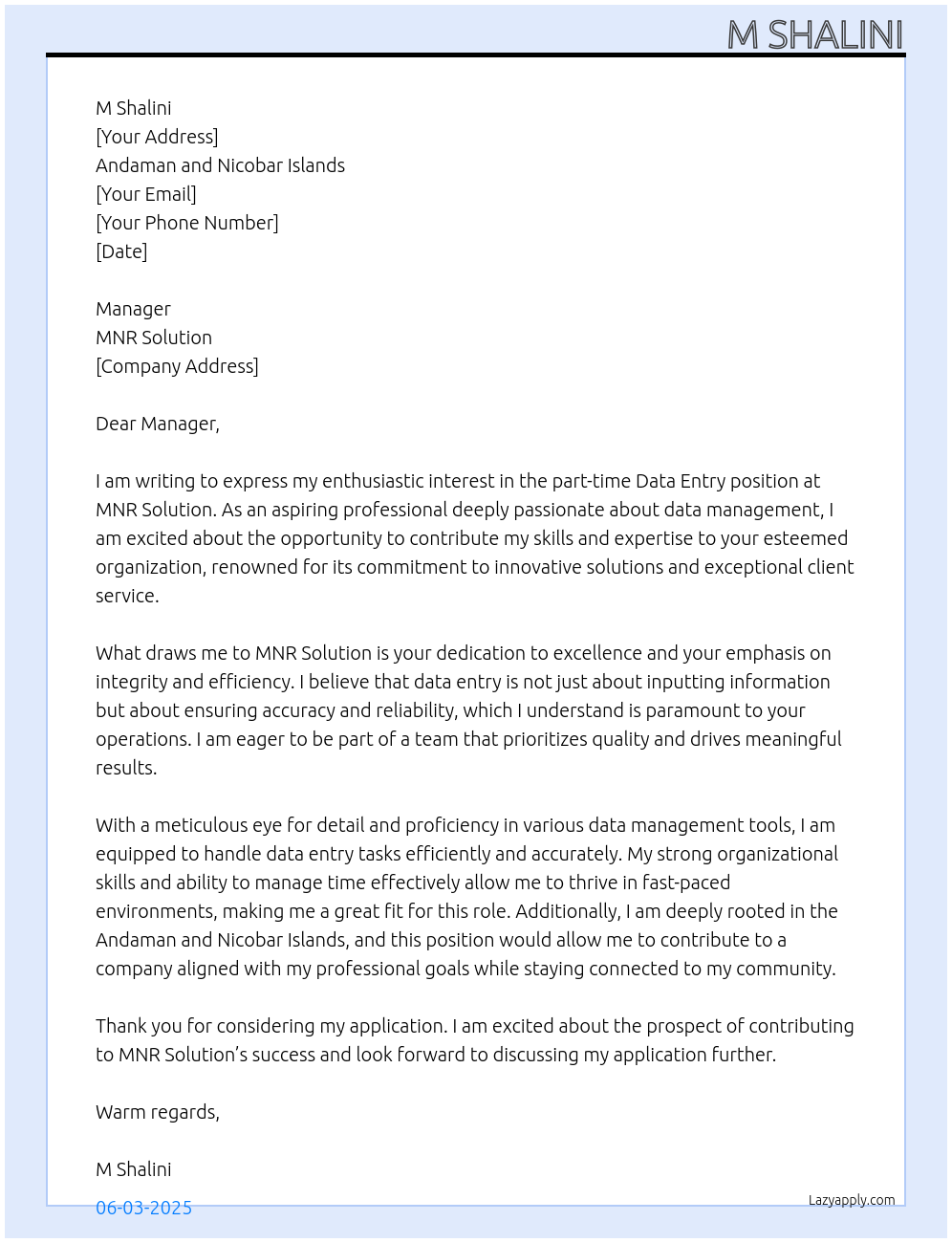 Cover letter for data entry job - LazyApply