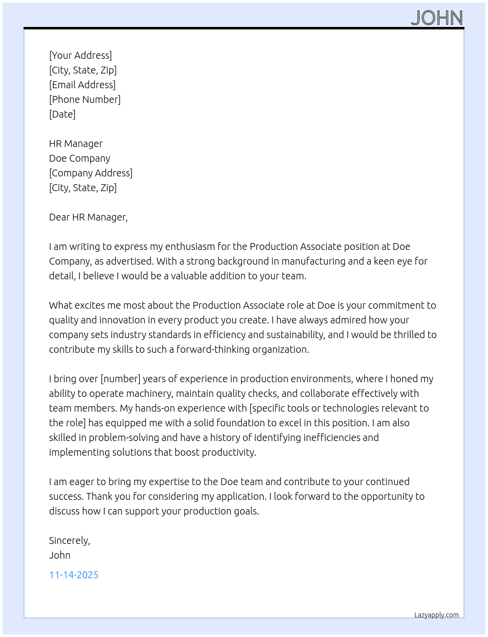 Cover letter for production associate - LazyApply