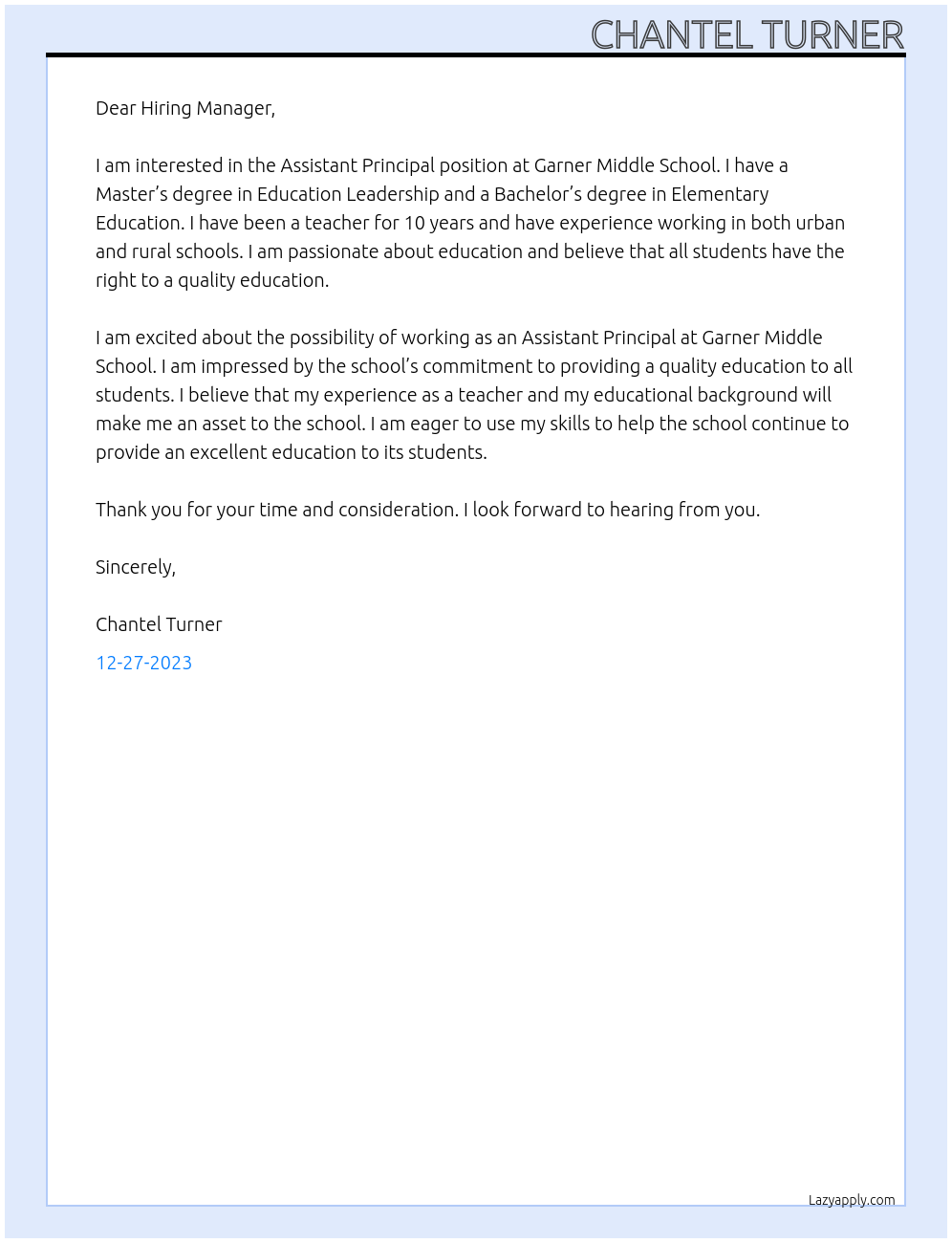 Assistant Principal At Garner Middle School Cover Letter
