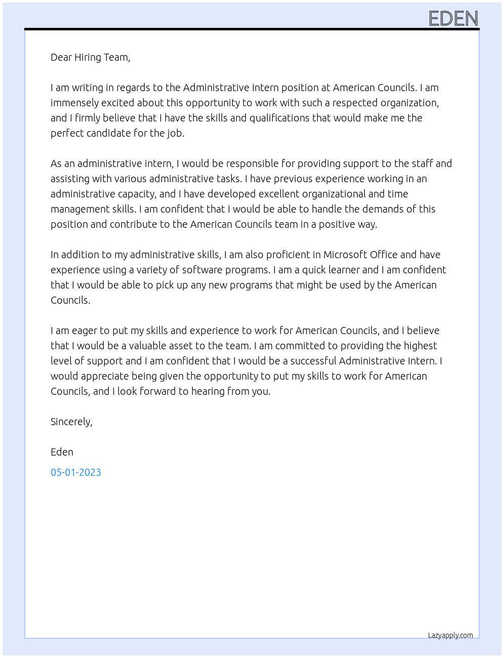 Administrative Intern At American Councils Cover Letter