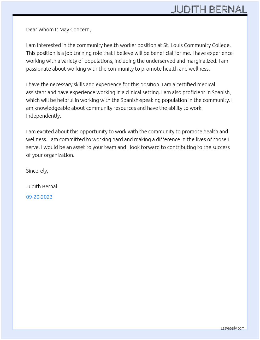 community health worker At St. Louis Community College Cover Letter
