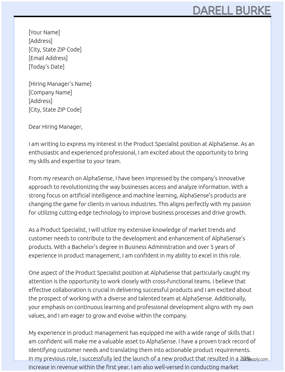 Product Specialist At AlphaSense Cover Letter