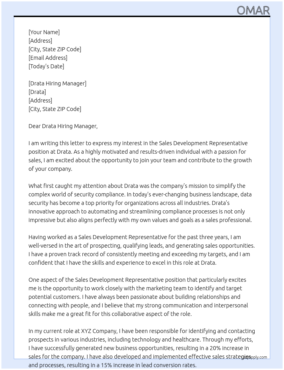 Sales Development Representative At Drata Cover Letter